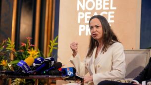 <p>Nobel Peace Prize laureate Maria Corina Machado speaks during a press conference at the Grand Hotel in Oslo. File picture: Heiko Junge/AP</p>