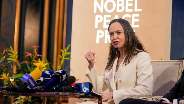 <p>Nobel Peace Prize laureate Maria Corina Machado speaks during a press conference at the Grand Hotel in Oslo. File picture: Heiko Junge/AP</p>