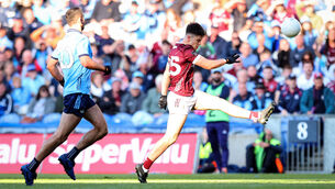 <p>Galway’s Tomo Culhane kicks the winning point against Dublin in the 2024 All-Ireland quarter-final. Pic: INPHO/Ryan Byrne</p>