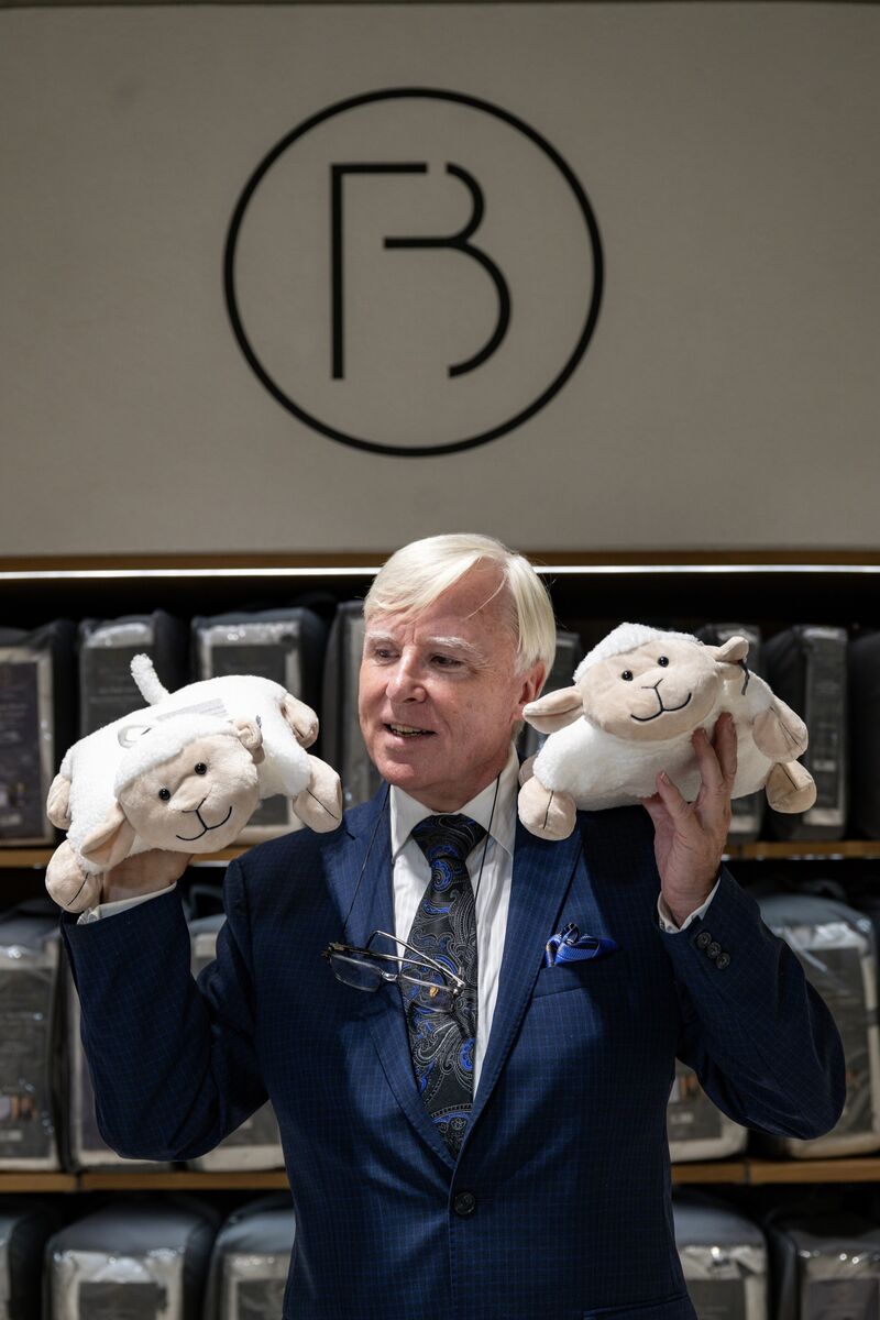 Francis Brennan at Dunnes Stores, Patrick Street, Cork, celebrating ten years of his Francis Brennan The Collection range, pictured with his popular sheep hot water bottle warmers. Picture Chani Anderson.