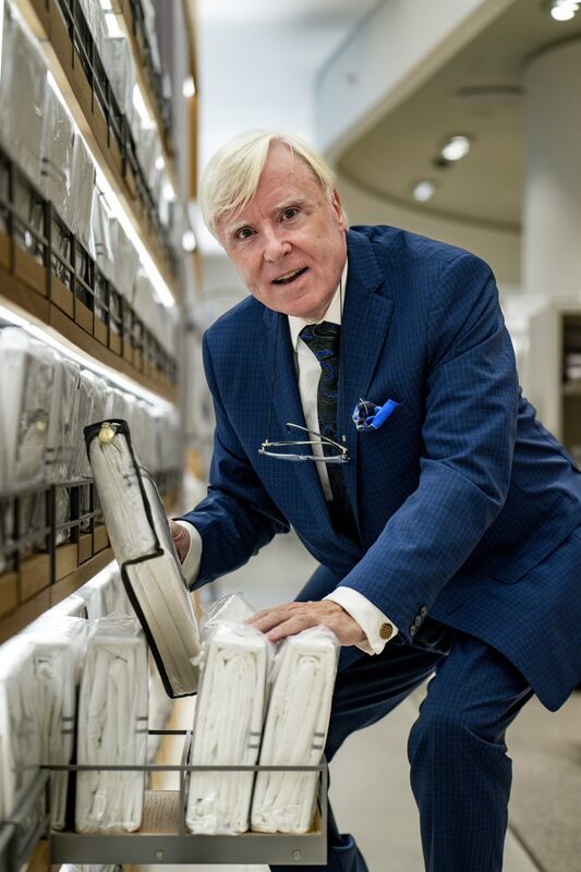 Francis Brennan arranging a sheet display at Dunnes Stores, Patrick Street, Cork, as he celebrates ten years of his Francis Brennan The Collection homeware range. Picture Chani Anderson. Francis Brennan arranging a sheet display at Dunnes Stores, Patrick Street, Cork, as he celebrates ten years of his Francis Brennan The Collection homeware range. Picture Chani Anderson.