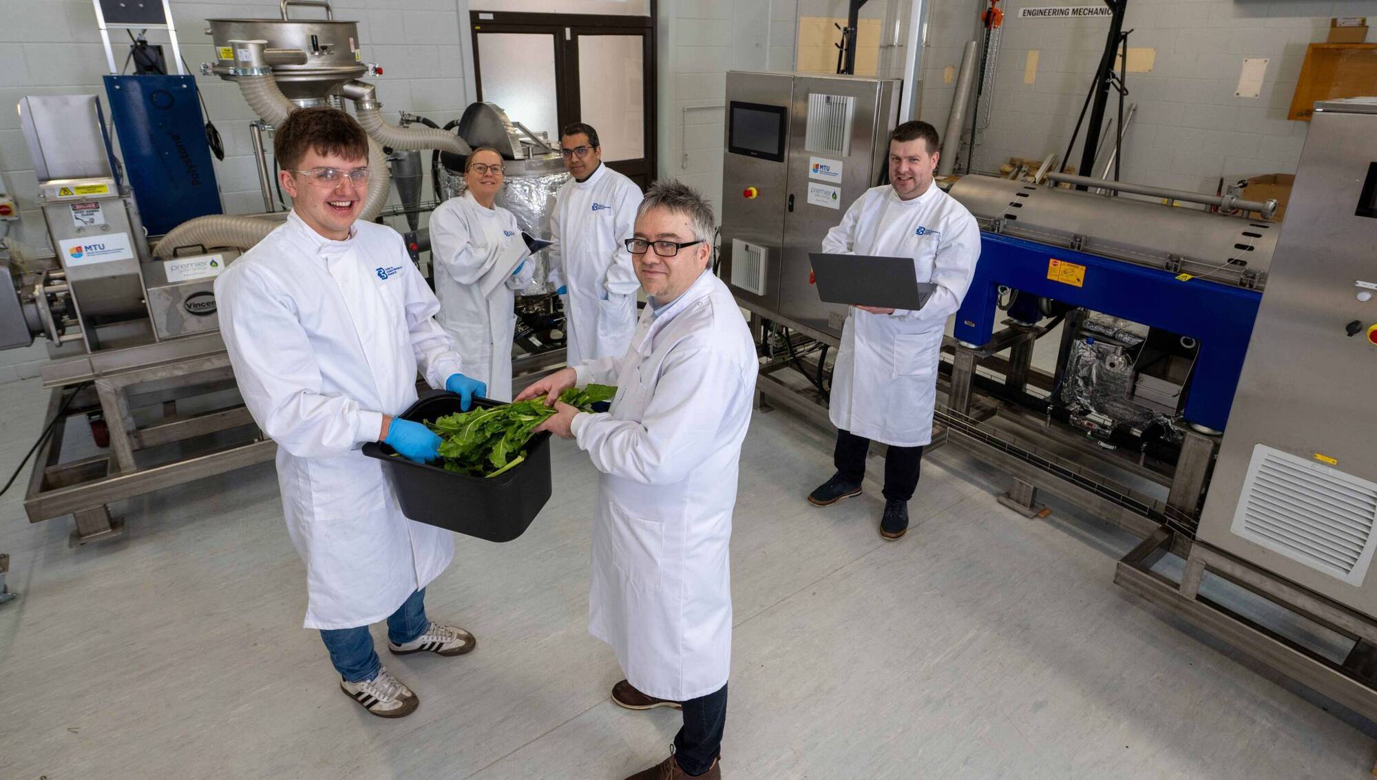 (Left to right) Adam Mulcahy, Joanna Przyborksa, Jagdeep Kumar Nayak, James Gaffey and co-director of CircBio Group, CABR, MTU, Paddy Fitzgerald at the new MTU biorefinery set up on the Kerry campus. Photo: Domnick Walsh / Eye Focus LTD