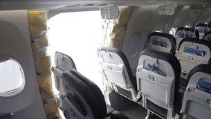 A section of a Boeing 737 Max was hit by the door blowout two years ago (NTSB via AP, File)