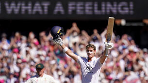<p>England’s Jacob Bethell celebrates reaching his century on day four of the fifth Ashes Series 2025 test at the Sydney Cricket Ground. Pic: Robbie Stephenson/PA Wire.</p>