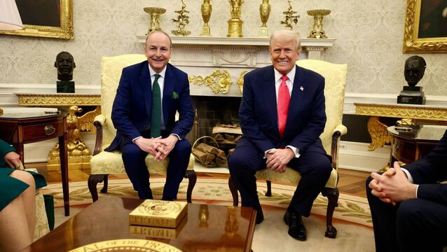 <p>Taoiseach Micheál Martin with US president Donald Trump in the Oval Office on St Patrick’s Day 2025. Picture: Tasos Katopodis/Government of Ireland </p>