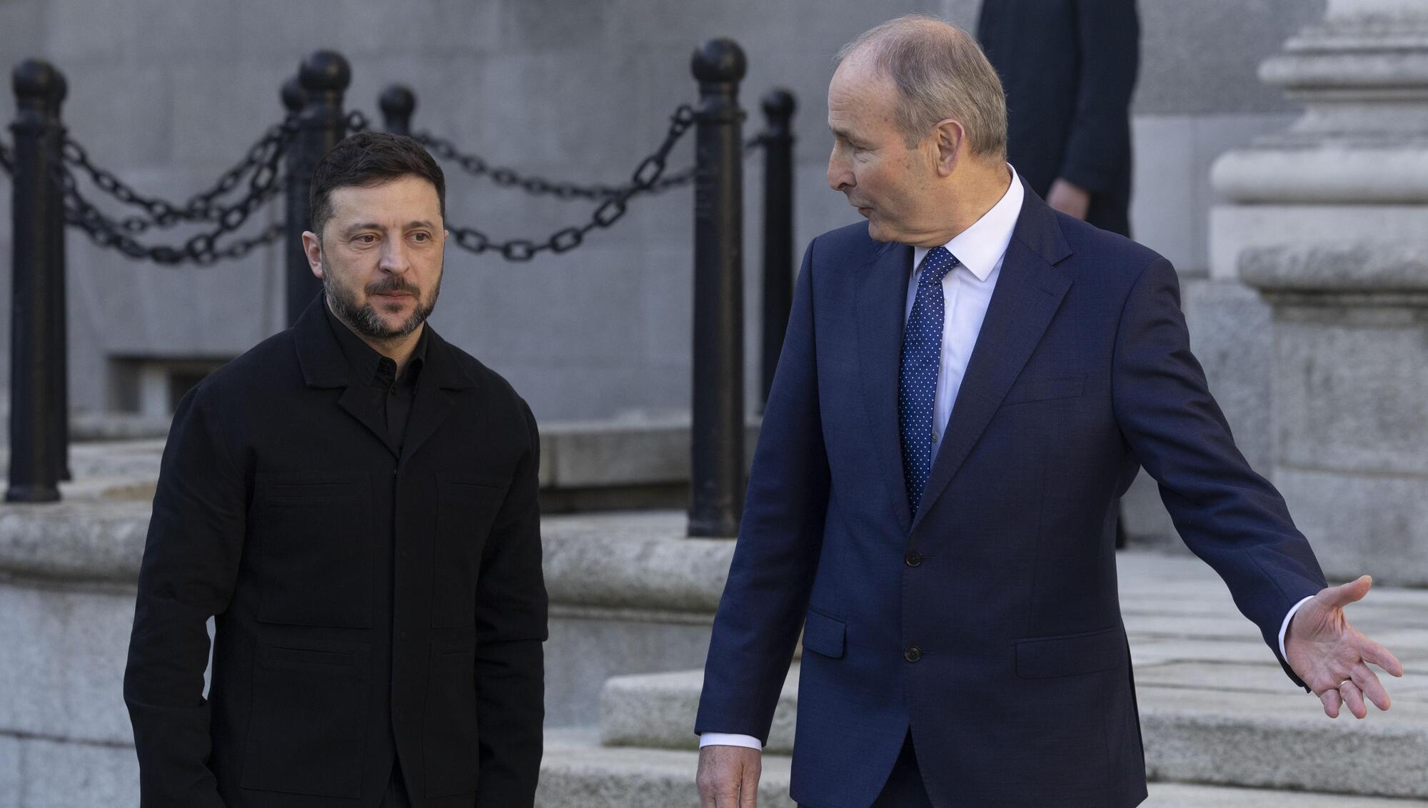 Ukrainian president Volodymyr Zelenskyy and Taoiseach Micheál Martin during Mr Zelenskyy's visit to Ireland in December. Picture: Sam Boal/Collins 