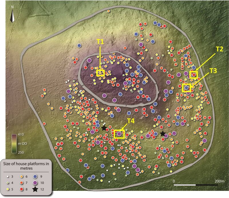 A Photogrammetry map of the location of roundhouse footprints at Brusselstown Ring. The Queen’s University Belfast study proposes the site, in the Wicklow mountains as Ireland’s earliest proto-town, predating by two millennia the Viking towns that have so far been considered the island’s earliest urban settlements. A Photogrammetry map of the location of roundhouse footprints at Brusselstown Ring. The Queen’s University Belfast study proposes the site, in the Wicklow mountains as Ireland’s earliest proto-town, predating by two millennia the Viking towns that have so far been considered the island’s earliest urban settlements.