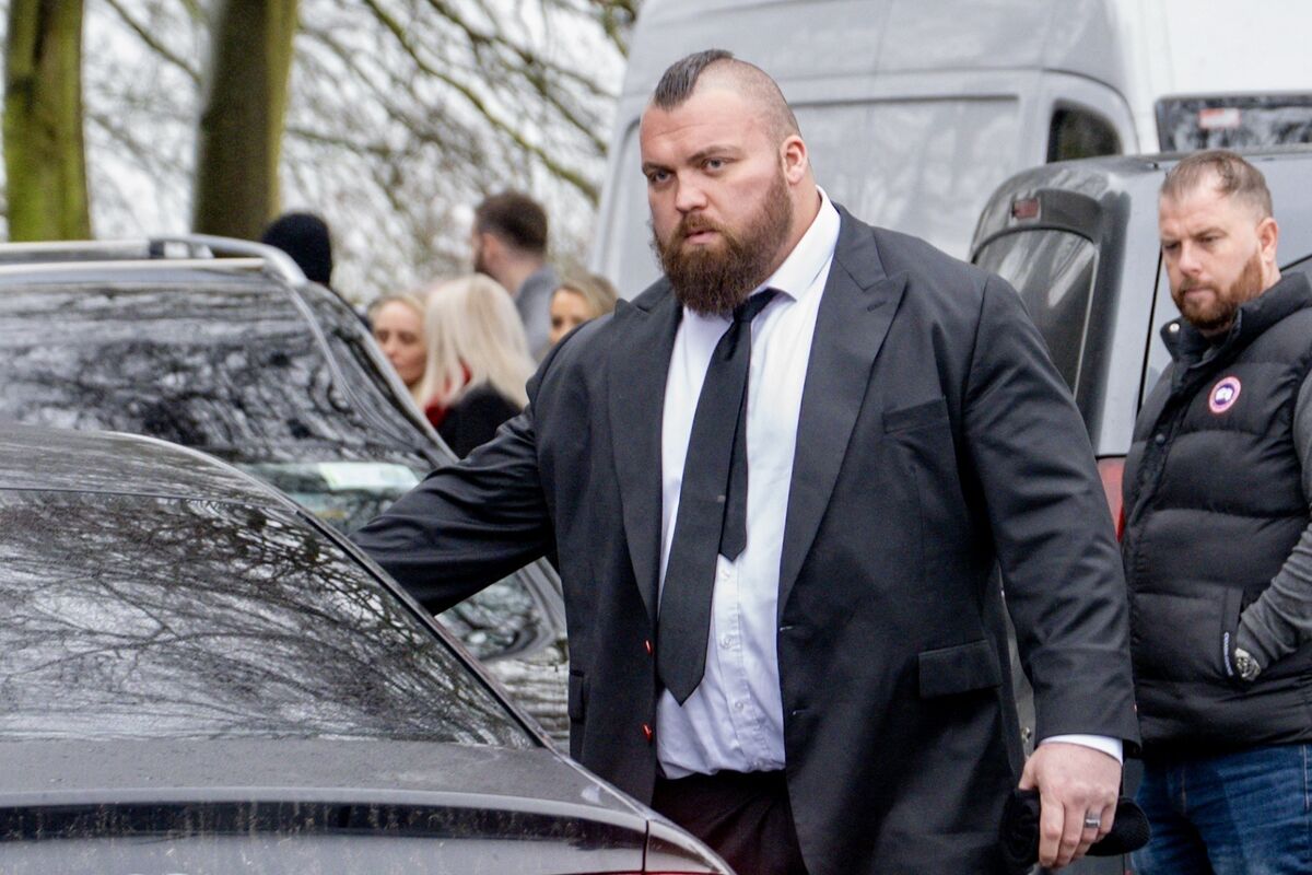 World’s Strongest Man Eddie Hall attends the funeral of Pa O’Dwyer. Picture: Chani Anderson