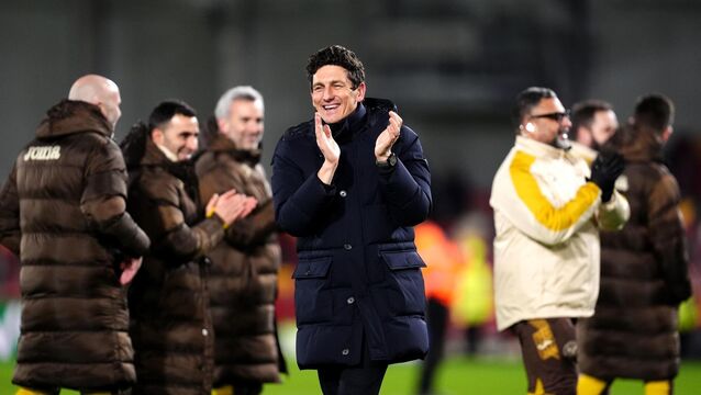 <p>UP TO FIFTH: Brentford manager Keith Andrews applauds the fans. Pic: John Walton/PA Wire.</p>
