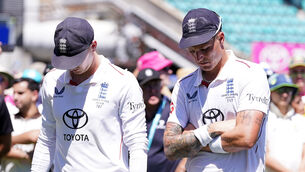 <p>England’s Harry Brook (left) and Brydon Carse look dejected after defeat in the fifth Test. Pic: Robbie Stephenson/PA</p>