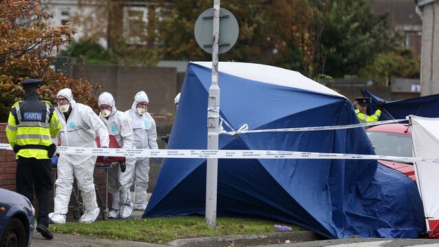 <p>Jamie Tighe Ennis's body being taken from the scene of the shooting in MoatView Avenue in Coolock, Dublin, in October 2017. File photo: Sam Boal/Rollingnews.ie</p>