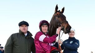 <p>Classical Creek and Jack Kennedy win for trainer Gordon Elliott and groom Anna Kearns at Navan in November. Pic: Healy Racing</p>