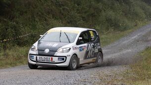 <p>Donegal's James McShea (VW UP) won the J1000 category of the 2025 Sligo Pallets Irish Forest Rally Championship and was subsequently awarded the top prize in the Craig Breen Foundation. Picture: Martin Walsh. </p>