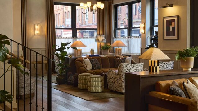 <p>The main bar flows into the lobby creating a lively and inviting spot that’s fresh and fun.</p>