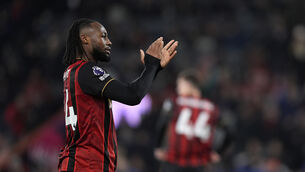 <p>Man City arrival Antoine Semenyo applauds the Bournemouth fans Picture: Thomas Ash</p>