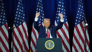 <p>President Donald Trump raises his arms as he speaks to House Republican lawmakers during their annual policy retreat, Tuesday, Jan. 6, 2026, in Washington. (AP Photo/Evan Vucci)</p>