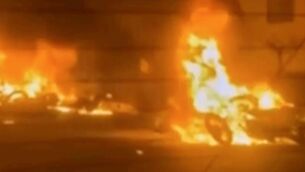 <p>This frame grab from a video released by Iran state TV shows vehicles burning amid night of mass protests in Tehran, Iran, Thursday, Jan. 8, 2026. (Iran state TV via AP)</p>