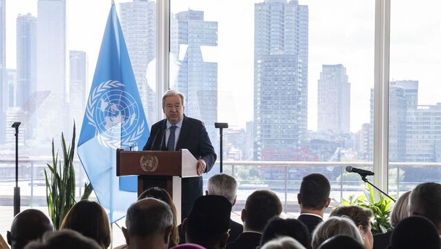 <p>UN secretary general Antonio Guterres speaking at the United Nations headquarters. 'It’s long past time the United Nations itself left New York. Of its own volition. Before it’s kicked out.' Picture: Adam Gray/AP </p>