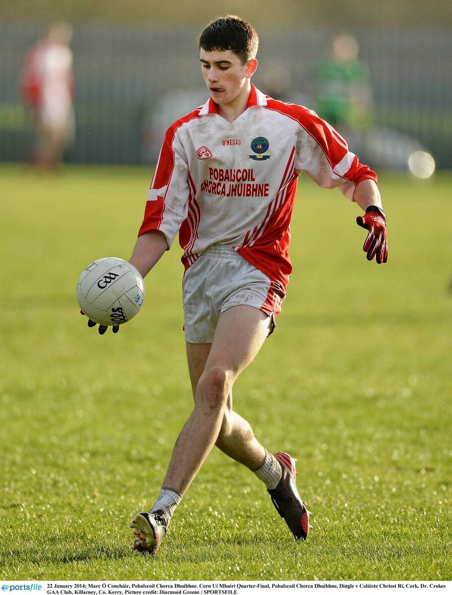 Marc Ó Conchúir, Pobalscoil Chorca Dhuibhne, in action during the 2014 Corn Uí Mhuiri quarter-final against Coláiste Chríost Rí, Cork. Pic: Diarmuid Greene / SPORTSFILE
