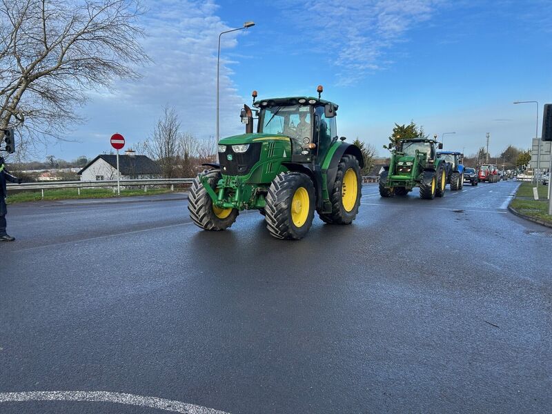 A convoy of tractors in Athlone, Co Westmeath, protesting against the EU-Mercosur trade deal. Picture date: Saturday January 10, 2026. PA Photo. Photo credit should read: Cillian Sherlock/PA Wire