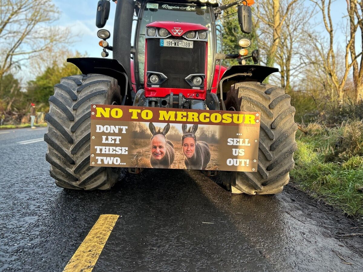 A tractor in Athlone, Co Westmeath, protesting against the EU-Mercosur trade deal. Picture date: Saturday January 10, 2026. PA Photo. Photo credit should read: Cillian Sherlock/PA Wire