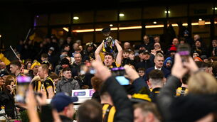 <p>Diarmuid Grant of Upperchurch-Drombane lifts the cup after his side's victory in the AIB GAA Hurling All-Ireland Intermediate Club Championship final match between Tooreen of Mayo and Upperchurch-Drombane of Tipperary at Croke Park in Dublin. Photo by Piaras Ó Mídheach/Sportsfile</p>