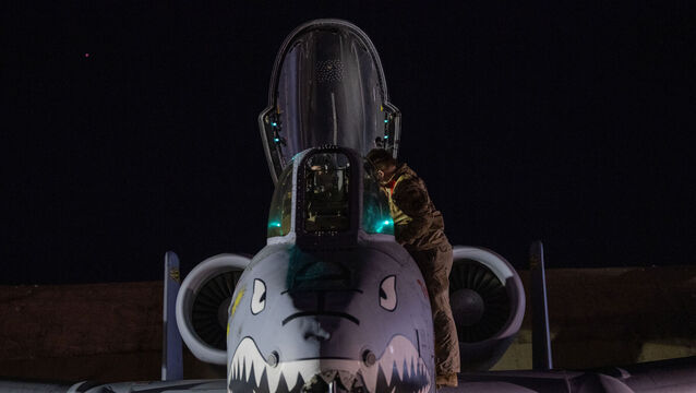 A US airman preparing a plane in support of Operation Hawkeye Strike (US Air Force/DVIDS via AP)