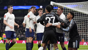 <p>Tottenham and Aston Villa players clash after their FA Cup match (Andrew Matthews/PA)</p>