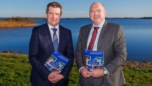 <p>Enterprise minister Peter Burke and Small Firms Association director David Broderick at the launch of the SFA's three-year strategy at the Hodson Bay Hotel in Athlone. Picture: Jeff Harvey</p>