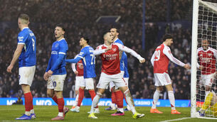 <p>BOUNCING BACK: Arsenal's Gabriel Martinelli celebrates scoring their side's fourth goal of the game. Pic: Andrew Matthews/PA Wire</p>
