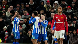 <p>Brighton and Hove Albion's Danny Welbeck celebrates scoring their side's second goal of the game during the Emirates FA Cup third round match at Old Trafford. Pic: Martin Rickett/PA Wire. </p> <p>Brighton and Hove Albion's Danny Welbeck celebrates scoring their side's second goal of the game during the Emirates FA Cup third round match at Old Trafford. Pic: Martin Rickett/PA Wire. </p>