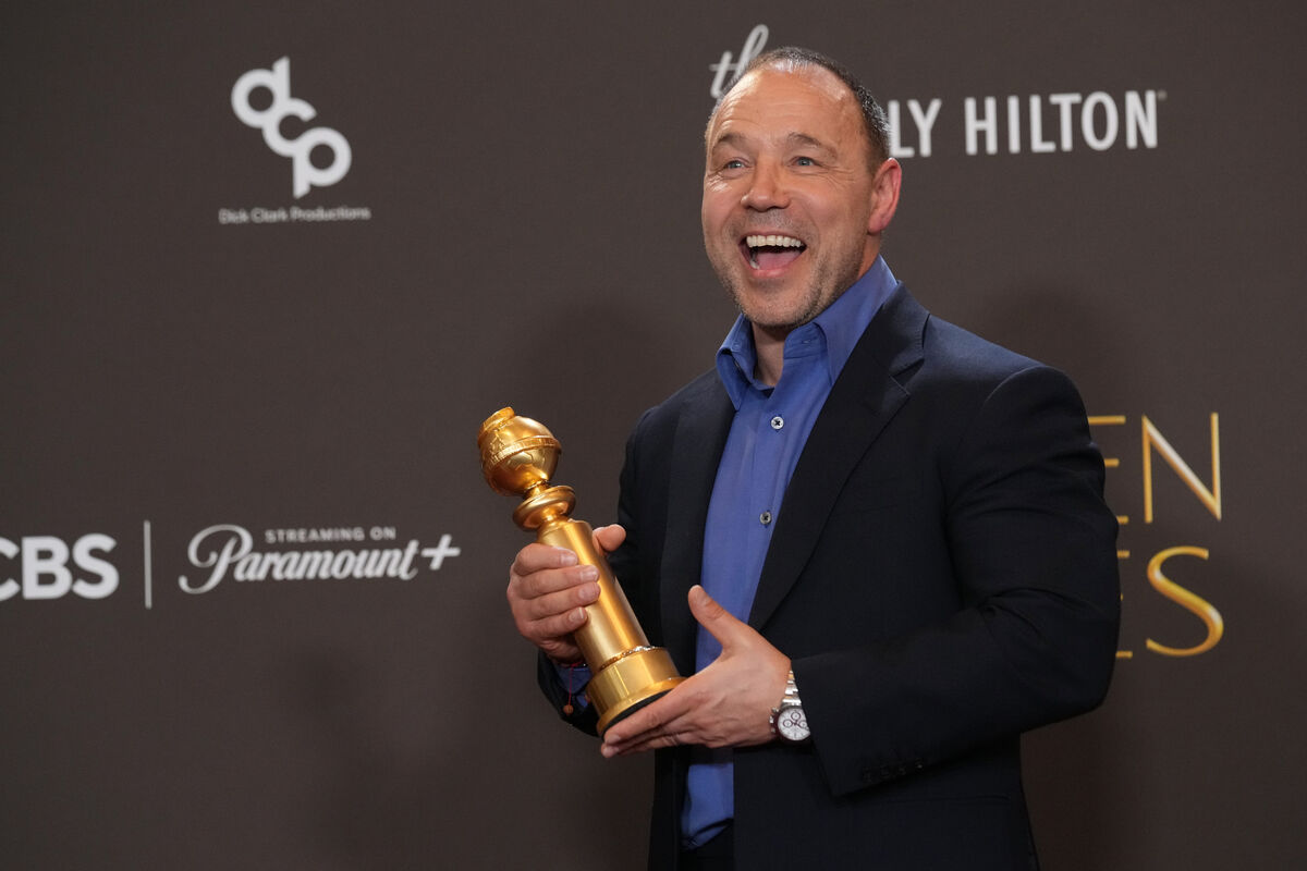 Stephen Graham poses with the award for best performance by a male actor in a limited series. Picture: AP/Chris Pizzello.