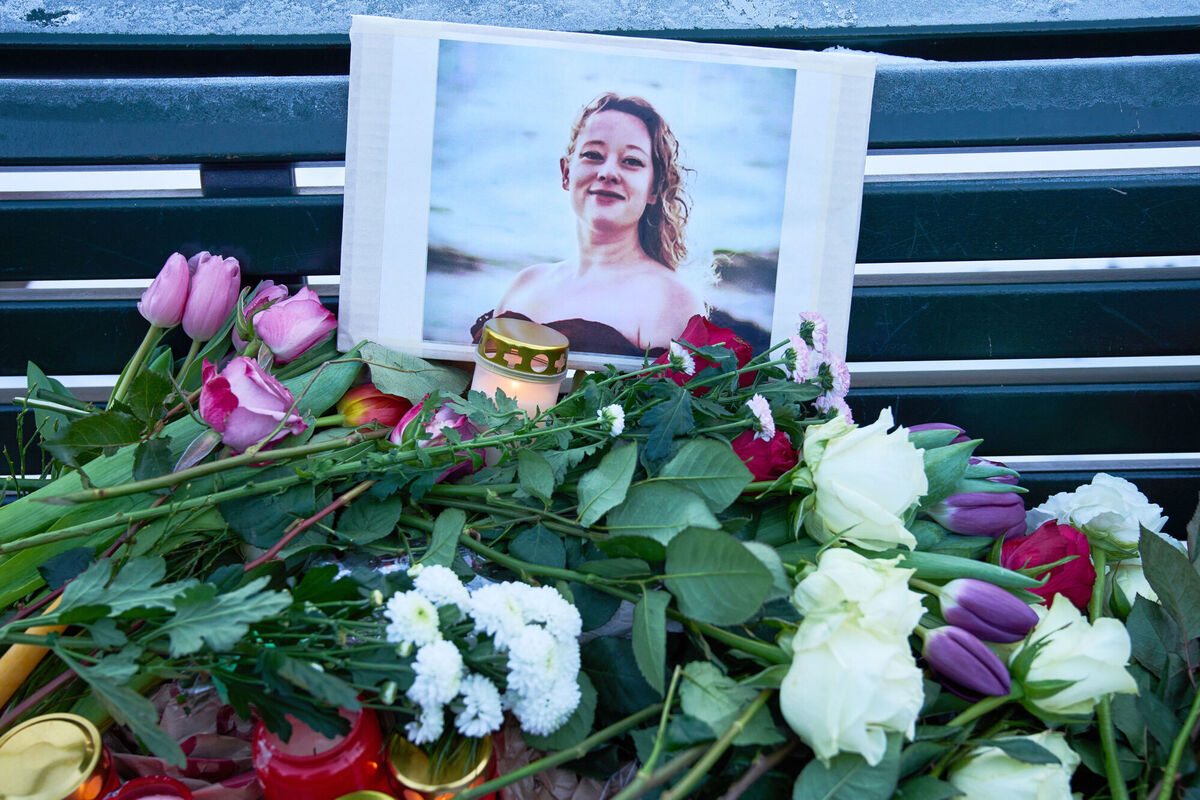 A photo of 37-year-old Renee Nicole Good, who was shot and killed in her car by a US immigration agent in Minneapolis, during a vigil in her honour front of the US embassy in Berlin on Sunday. Photo: AP/Ebrahim Noroozi
