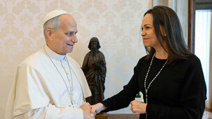 <p>Pope Leo XIV met with Nobel Peace Prize laureate María Corina Machado of Venezuela (Vatican Media via AP, HO)</p>
