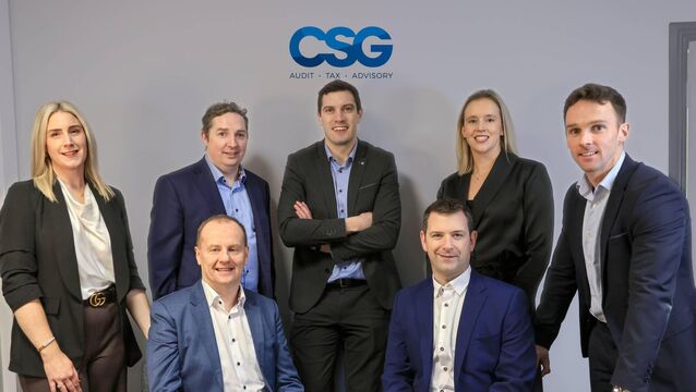 <p>Chris Murray, managing partner CSG, and John Mannix of ORM with (standing) Edel Broderick, Michael Brouder, David Moran, Laura Dillon, and Damian Clifford. CSG and ORM announced a strategic merger on Monday.</p>