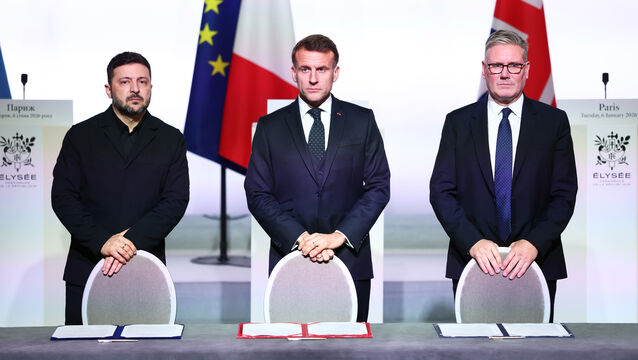 <p>(Left to right) Ukrainian president Volodymyr Zelensky, French president Emmanuel Macron and British prime minister Keir Starmer following a meeting with members of the Coalition of the Willing, the countries prepared to offer support to Ukraine as efforts continued to find a peace deal to end the war with Vladimir Putin's Russia. File picture</p>