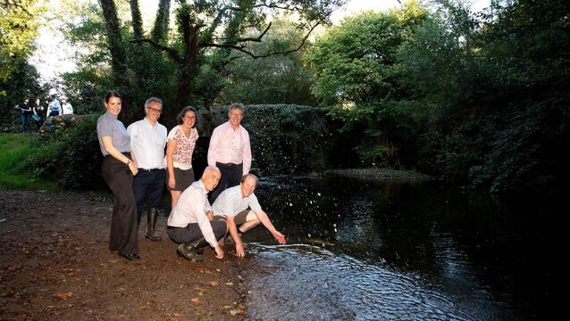 <p>From left: Dr Lisa Koep, chief ESG officer, Tirlán; Gorka Barrio Montoya, EU Commission; Cheryl Poole, John Murphy, Tirlán chairperson. Front: Humberto Delgado Rosa, EU Commission; and Alan Poole. Picture: Mary Browne </p>