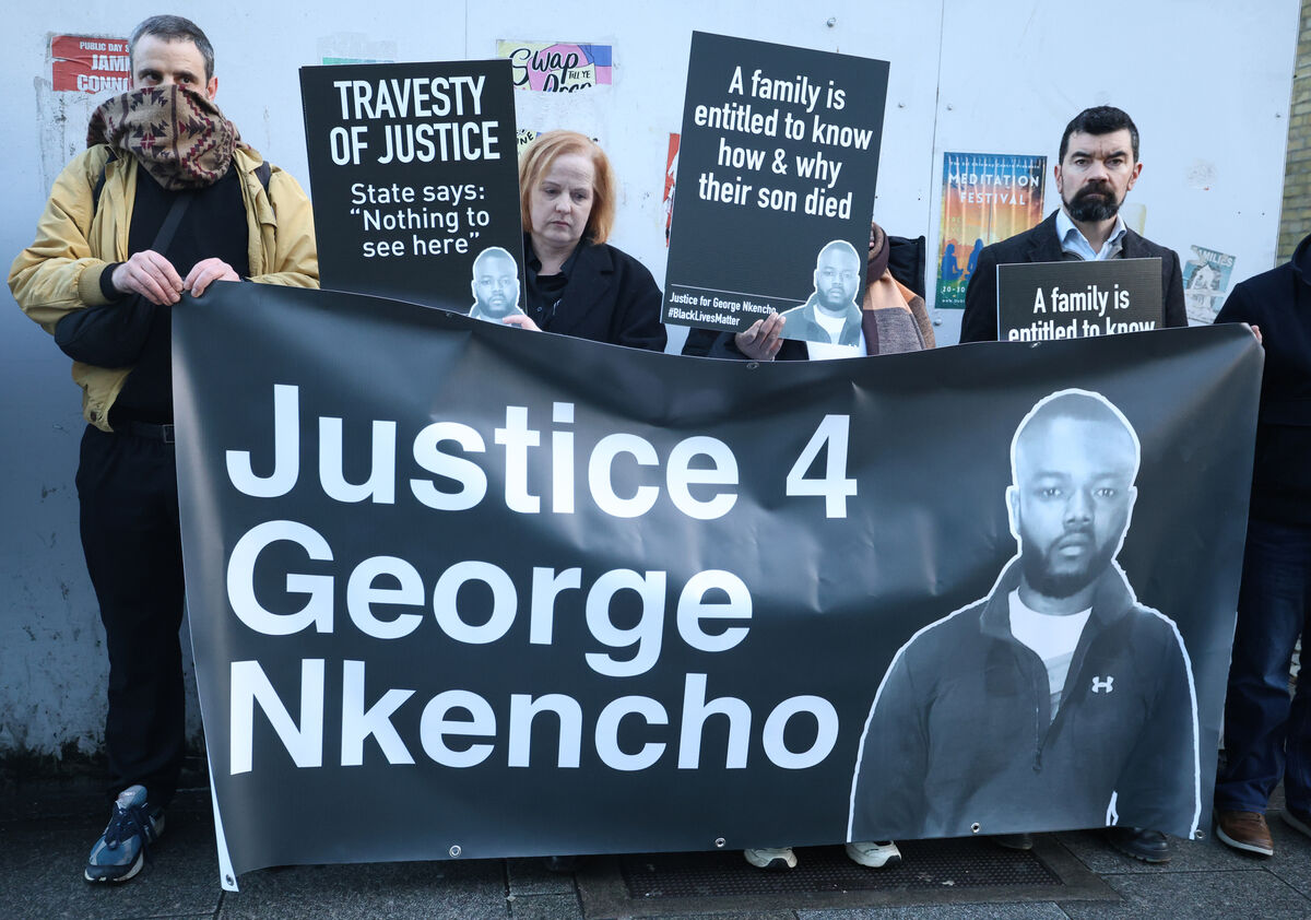 People Before Profit member Ruth Coppinger (centre) and Executive Director of the Irish Council for Civil Liberties Joe O'Brien (right) at the Coroner’s Court for the inquest into the death of George Nkencho. Photo: Leah Farrell/© RollingNews.ie