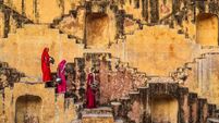 Colors of India - Indian women carrying water from stepwell near Jaipur