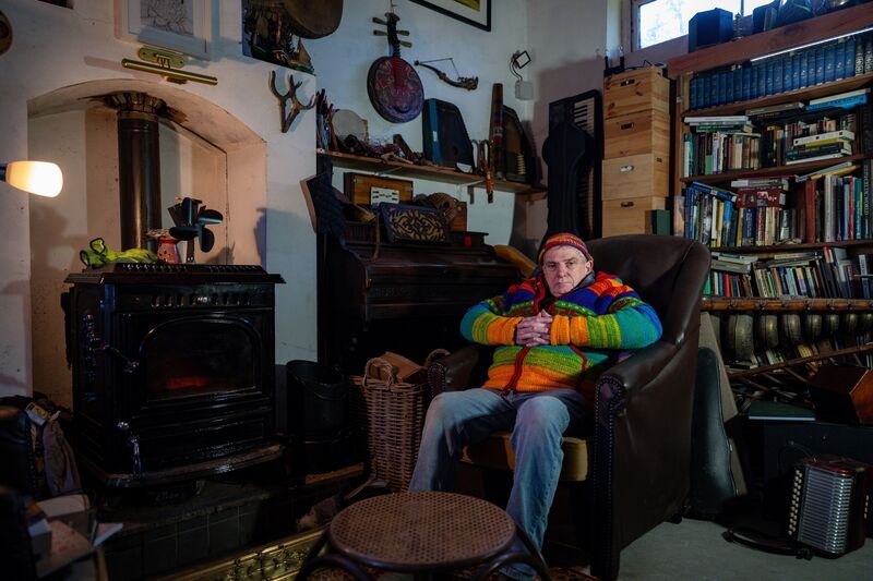 Peadar Ó Riada rests in his favourite chair at his home. Picture: Chani Anderson