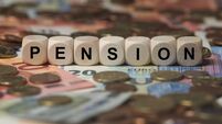 pension - cube with letters, money sector terms - sign with wooden cubes