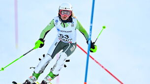 <p>Charlotte Turner of Team Ireland competing in the Alpine Skiing Slalom event during day three of the 2022 European Youth Winter Olympic Festival. Pic: Eóin Noonan/Sportsfile</p>
