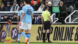 <p>Referee Chris Kavanagh reviews the VAR monitor, which resulted in a goal scored by Antoine Semenyo of Manchester City (not pictured) being ruled out for offside during the Carabao Cup Semi Final First Leg match between Newcastle United and Manchester City at St James' Park on January 13, 2026 in Newcastle upon Tyne, England. (Photo by Stu Forster/Getty Images)</p>