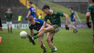 <p>Eoin O'Flaherty of Tralee CBS and Cian Mulcahy of St Brendan's, Killarney. Pic: Domnick Walsh © Eye Focus LTD.</p>