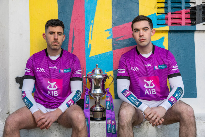 Pictured are AIB ambassadors Michael Geaney (Dingle) and Ruaidhrí Fallon (St Brigid’s) ahead of Sunday's AIB All-Ireland Club SFC final. Pic: ©INPHO/Morgan Treacy