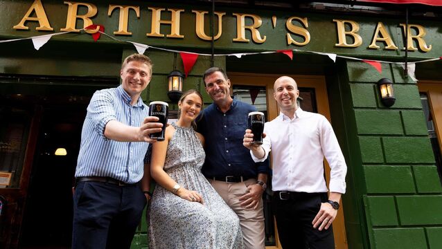 <p>Clancys Group operations director Shane ​Spillane, husband and wife team Cliodhna Octigan Montgomery and Paul Montgomery, and director of sales and marketing Dave Daly at the reopening of a reimagined Clancy’s Bar in Cork City in summer 2025. The pub on Princes Street now features four different experiences to attract customers. Picture: Alison Miles/OSM Photo</p>