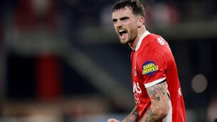 <p>Troy Parrott of AZ Alkmaar celebrates his second goal against Ajax in the Dutch KNVB Beker cup tie in Alkmaar Netherlands (Photo by Marcel Bonte/Soccrates/Getty Images)</p>