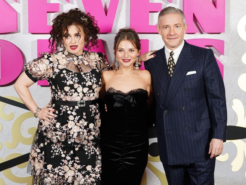 Mia McKenna-Bruce, centre, with Helena Bonham Carter and Martin Freeman at the Seven Dials premiere in London. Mia McKenna-Bruce, centre, with Helena Bonham Carter and Martin Freeman at the Seven Dials premiere in London.