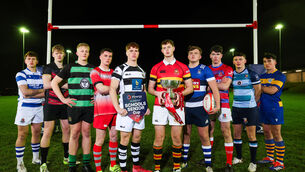<p>John Kerr, Glenstal Abbey and Kinsale's Conor Looney amongst their Senior Cup counterparts. Pic: INPHO/Ryan Byrne</p>