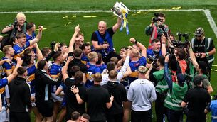 <p>Tipperary manager Liam Cahill is lifted by his players as he celebrates with the Liam MacCarthy Cup after his side's victory in the GAA Hurling All-Ireland Senior Championship final match between Cork and Tipperary at Croke Park in Dublin. Photo by David Fitzgerald/Sportsfile</p> <p>Tipperary manager Liam Cahill is lifted by his players as he celebrates with the Liam MacCarthy Cup after his side's victory in the GAA Hurling All-Ireland Senior Championship final match between Cork and Tipperary at Croke Park in Dublin. Photo by David Fitzgerald/Sportsfile</p>